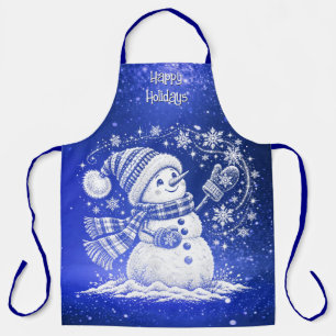 Cheerful Snowman Holiday Apron