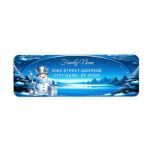 Cheerful Snowman in a Snowy Forest Return Address Label
