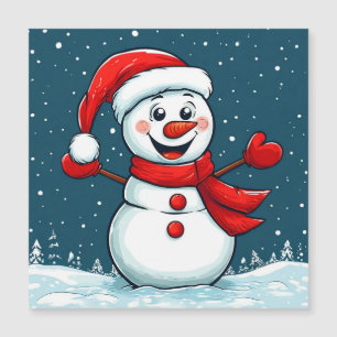 Cheerful Snowman in Santa Hat with Scarf