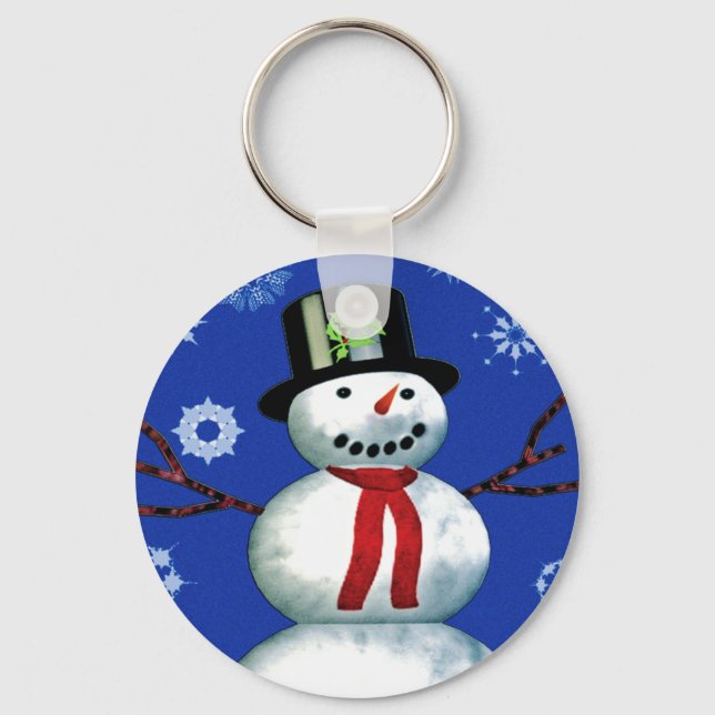 cheerful snowman in top hat key ring (Front)