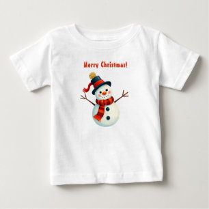 Cheerful Snowman in Winter Landscape Baby T-Shirt