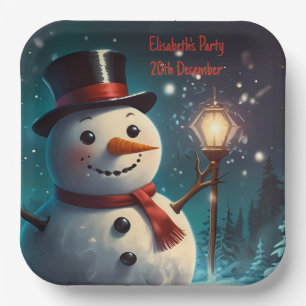 Cheerful Snowman Party Invitation - Festive Card. Paper Plate