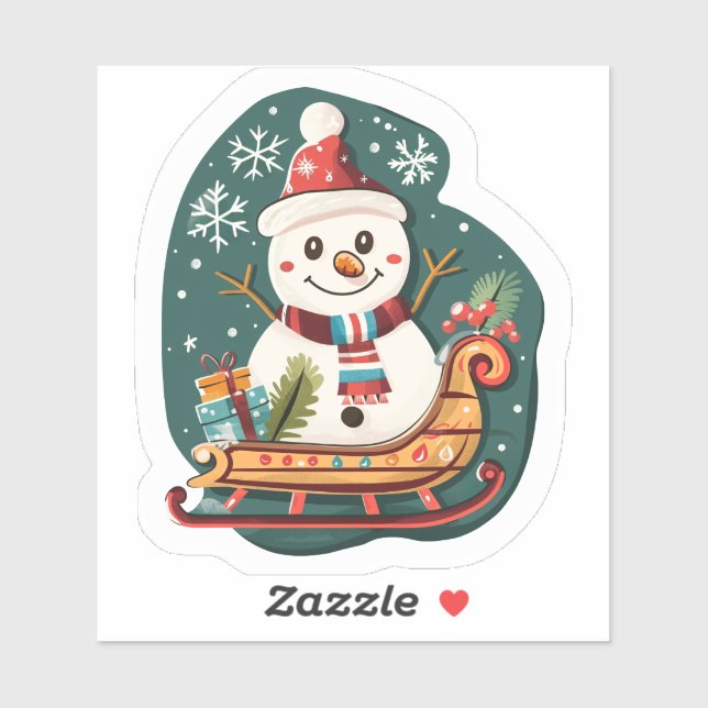 Cheerful Snowman Sleighing in Snow (Sheet)