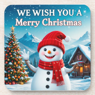 Cheerful Snowman Wishing a Merry Christmas Coaster