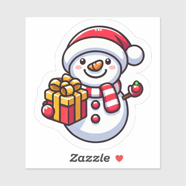 Cheerful Snowman With a Colourful Gift (Sheet)