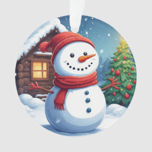 Cheerful Snowman with Christmas Tree Ornament