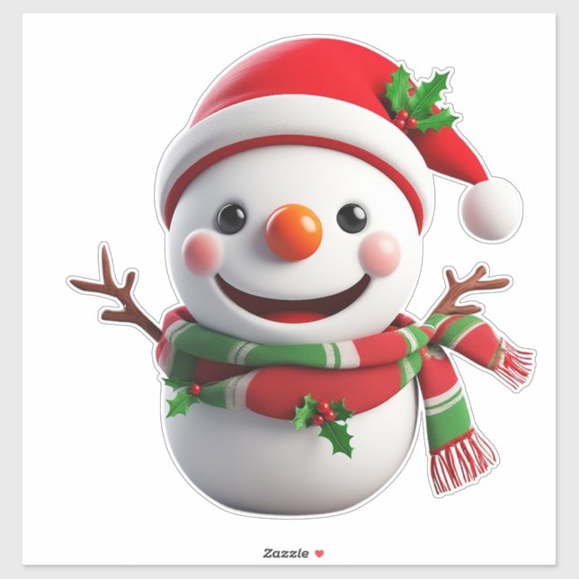 Cheerful Snowman With Santa Hat (Sheet)