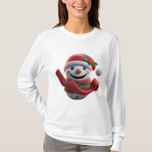 Cheerful Snowman With Santa Hat T-Shirt