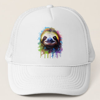 Cheerful Splatter Sloth Trucker Hat
