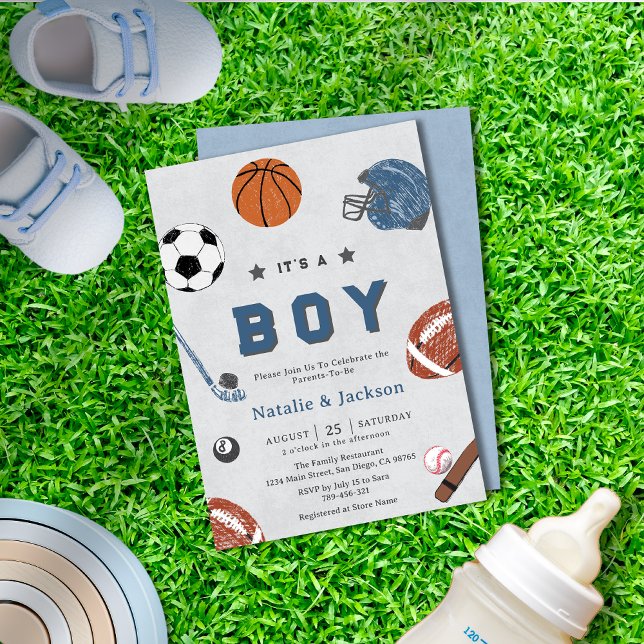 Cheerful Sport Theme Baby Boy Shower Invitation (Cheerful Sport Theme Baby Boy Shower Invitation)