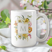 Cheerful Spring Blooms Watercolor Floral Monogram