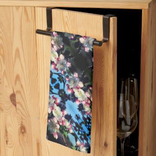 Cheerful Spring Crabapple Flower Blossoms Pattern Tea Towel