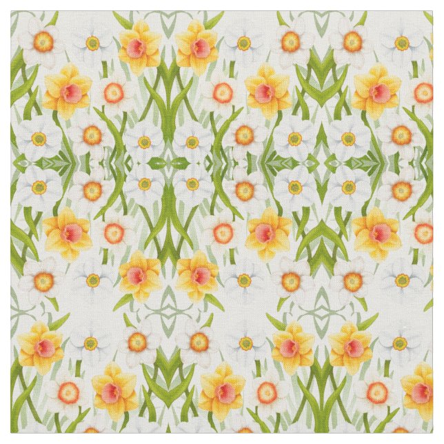 Cheerful Spring Daffodils Fabric (Close Up)