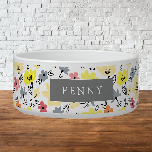 Cheerful Spring Flowers Personalised Dog Bowl (Creator Uploaded)