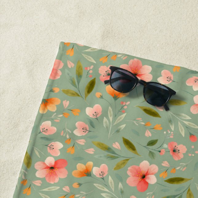 Cheerful Spring Peach Flowers Beach Towel (In Situ)