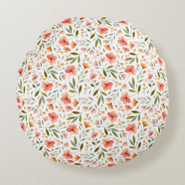 Cheerful Spring Peach Flowers Round Cushion (Front)