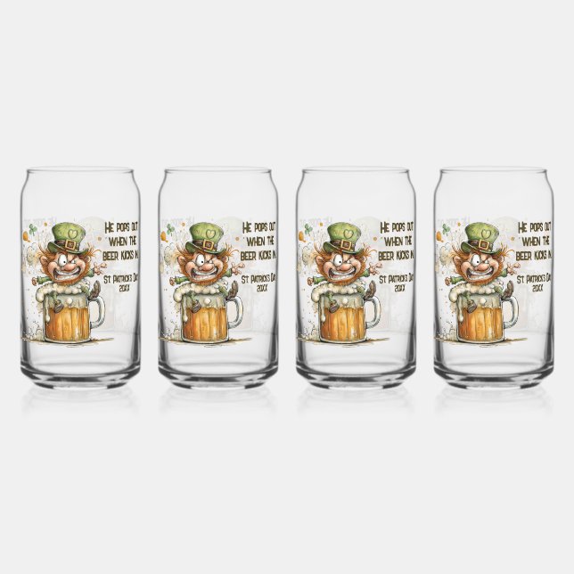 Cheerful St. Patrick’s Day Leprechaun Art Can Glass (Front)