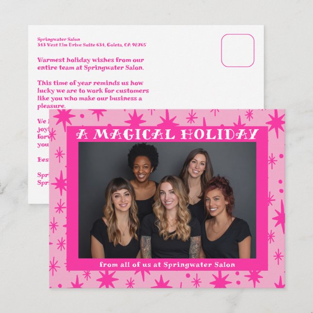 Cheerful Stars Pink Christmas Custom Business Holiday Postcard (Front/Back)