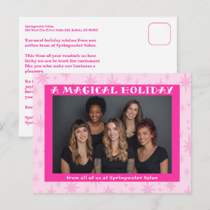 Cheerful Stars Pink Christmas Custom Business Holiday Postcard