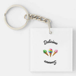 Cheerful Summer Ice Cream Design – Green, Rainbow, Key Ring