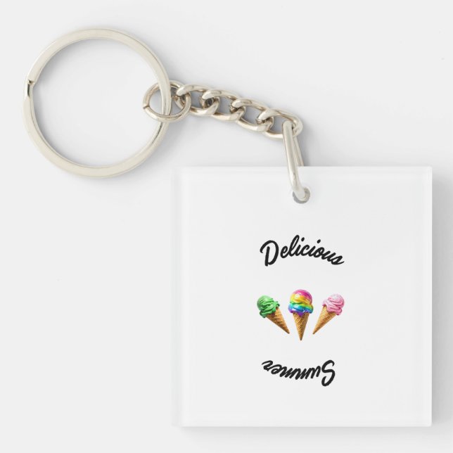 Cheerful Summer Ice Cream Design – Green, Rainbow, Key Ring (Front)