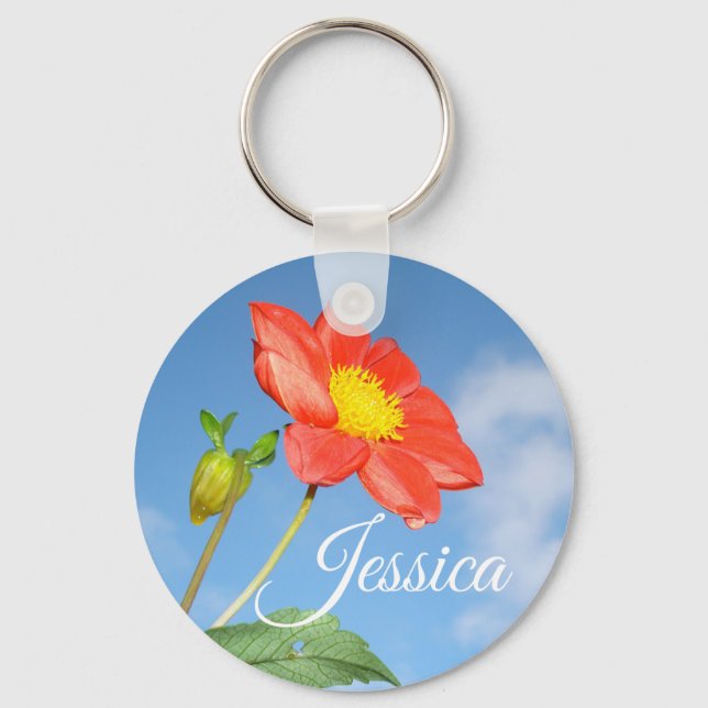 Cheerful Summer Strawberry Blossom Personalised Key Ring (Front)