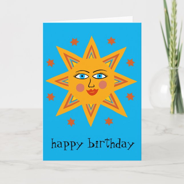 Cheerful Sun HAPPY BIRTHDAY CUSTOM Modern Boho Card (Front)