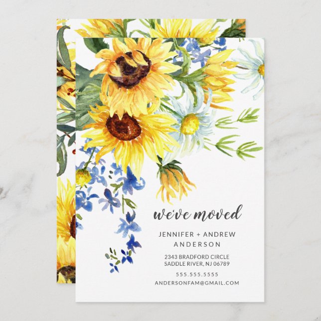 Cheerful Sunflower Bouquet Moving Announcement (Front/Back)