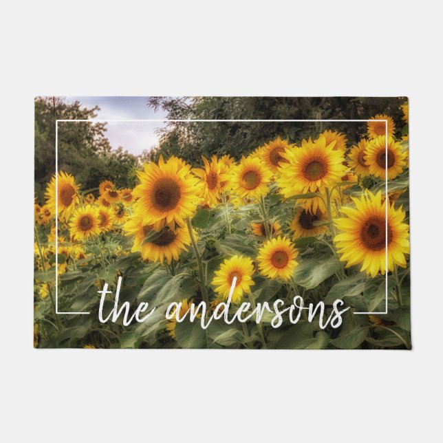 Cheerful Sunflower Garden Photo Welcome  Doormat (Front)