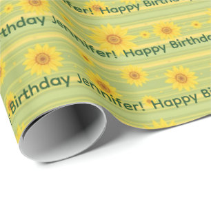 Cheerful Sunflower Happy Birthday Personalise Name Wrapping Paper