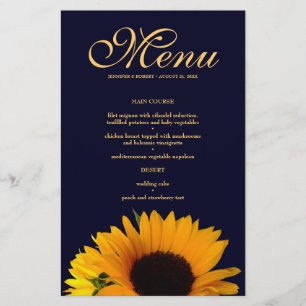 Cheerful Sunflower Wedding Dinner Menu Card