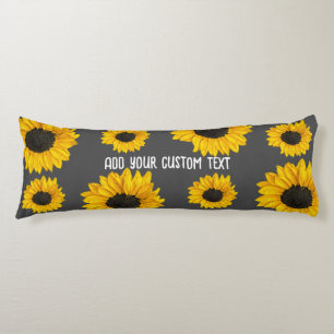 cheerful sunflower yellow on grey add custom text body cushion