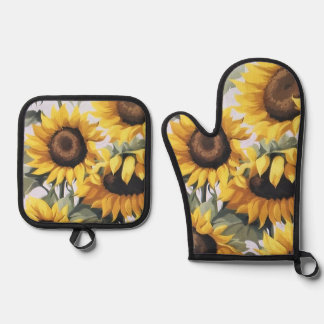 Cheerful Sunflowers Pot Holder Oven Mitt & Pot Holder Set