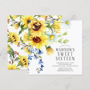 Cheerful Sunflowers Sweet Sixteen Birthday Party I Invitation