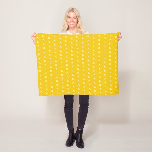Cheerful Sunny Mustard Yellow Monogram Pattern Fleece Blanket (In Situ)