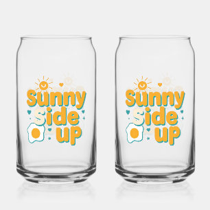 Cheerful "Sunny Side Up" with Egg and Sun Can Glass