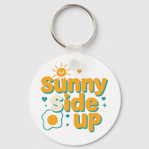 Cheerful "Sunny Side Up" with Egg and Sun Key Ring