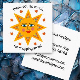 Cheerful Sunshine CUSTOM Thank You Shopping Small Square Business Card