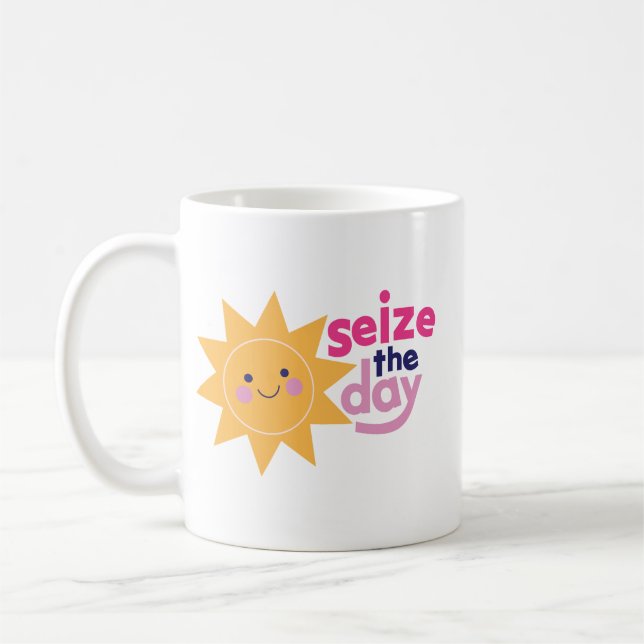 Cheerful Sunshine Motivation Smiling Sun Phrase Coffee Mug (Left)