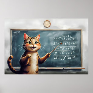Cheerful Tabby Cat Teaching Math In Classroom Poster