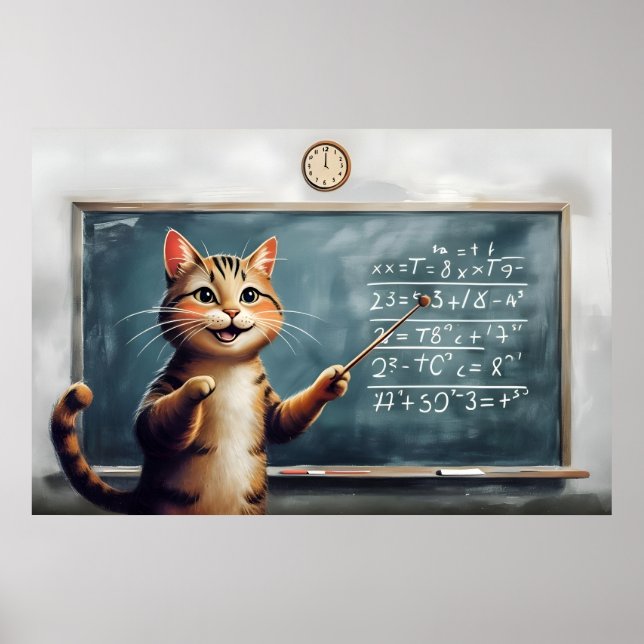 Cheerful Tabby Cat Teaching Math In Classroom  Poster (Front)