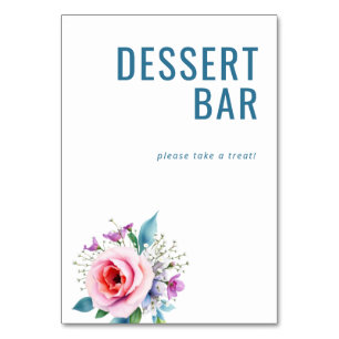 Cheerful Teal Floral Dessert Bar Sign Table Number