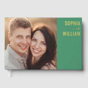 Cheerful Teal Minimalist Photo Guest Book