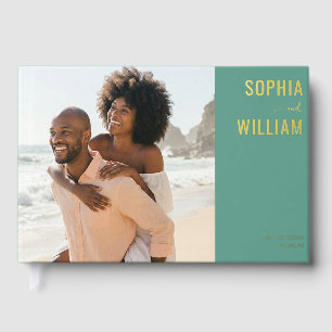 Cheerful Teal Minimalist Photo Guest Book