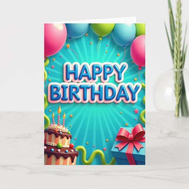 Cheerful Teal Ray Birthday Card (Front)