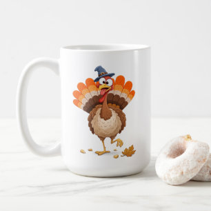 Cheerful Thanksgiving Turkey Cartoon Character Coffee Mug