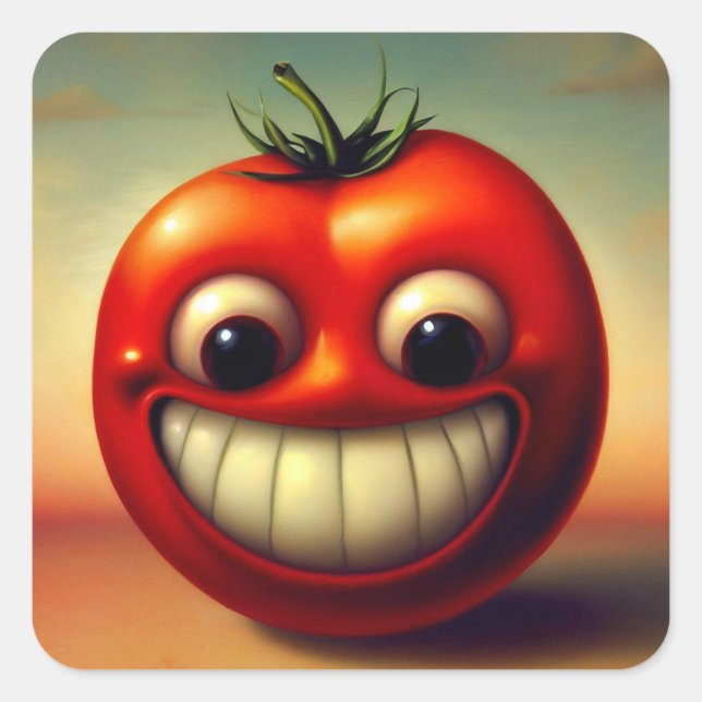 Cheerful Tomato Square Sticker (Front)