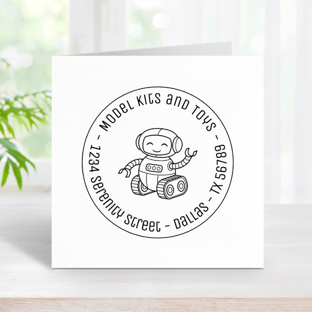 Cheerful Toy Robot Business Round Address Rubber Stamp (Creator Uploaded)