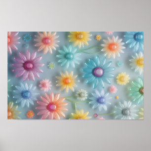 Cheerful Translucent Pastel Flowers Poster