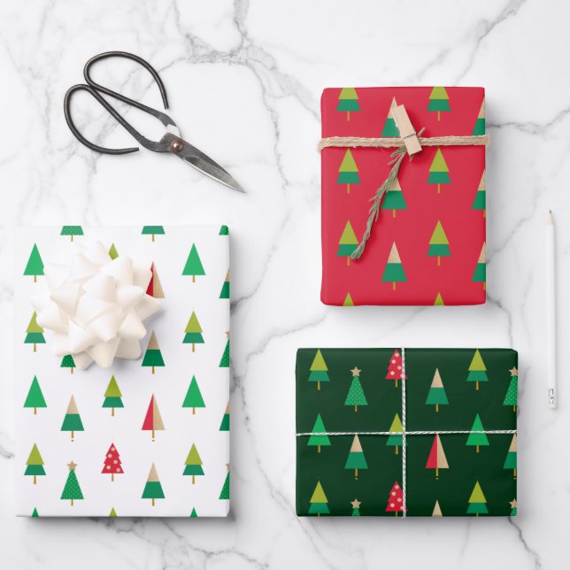 Cheerful Trees Christmas Gift Wrapping Paper (Front)